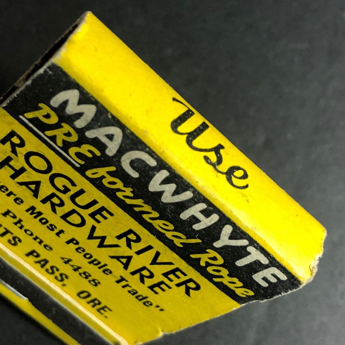 Rogue River Hardware Macwhyte Rope Grants Pass, ORE Matchbook c1950's Scarce