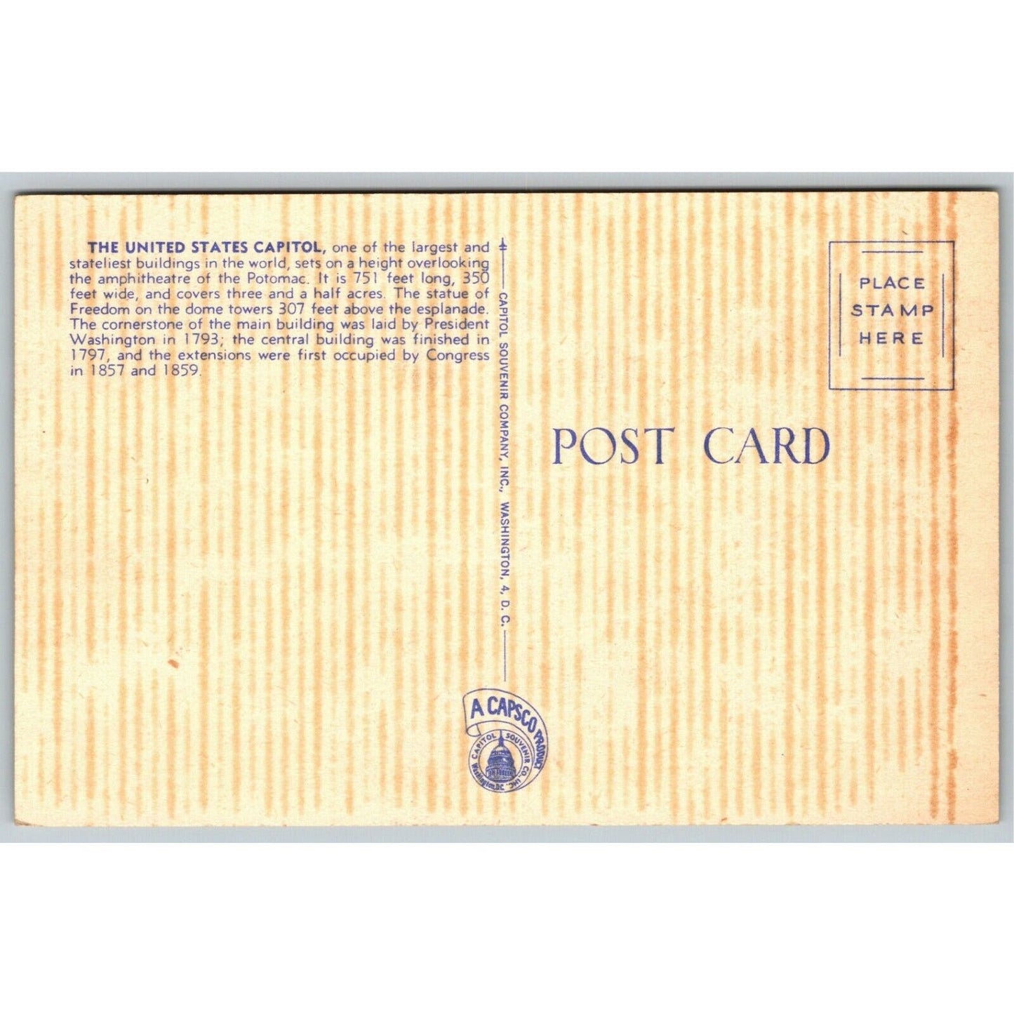 Vintage Linen Postcard U.S. Capitol Washington DC - Unposted VGC