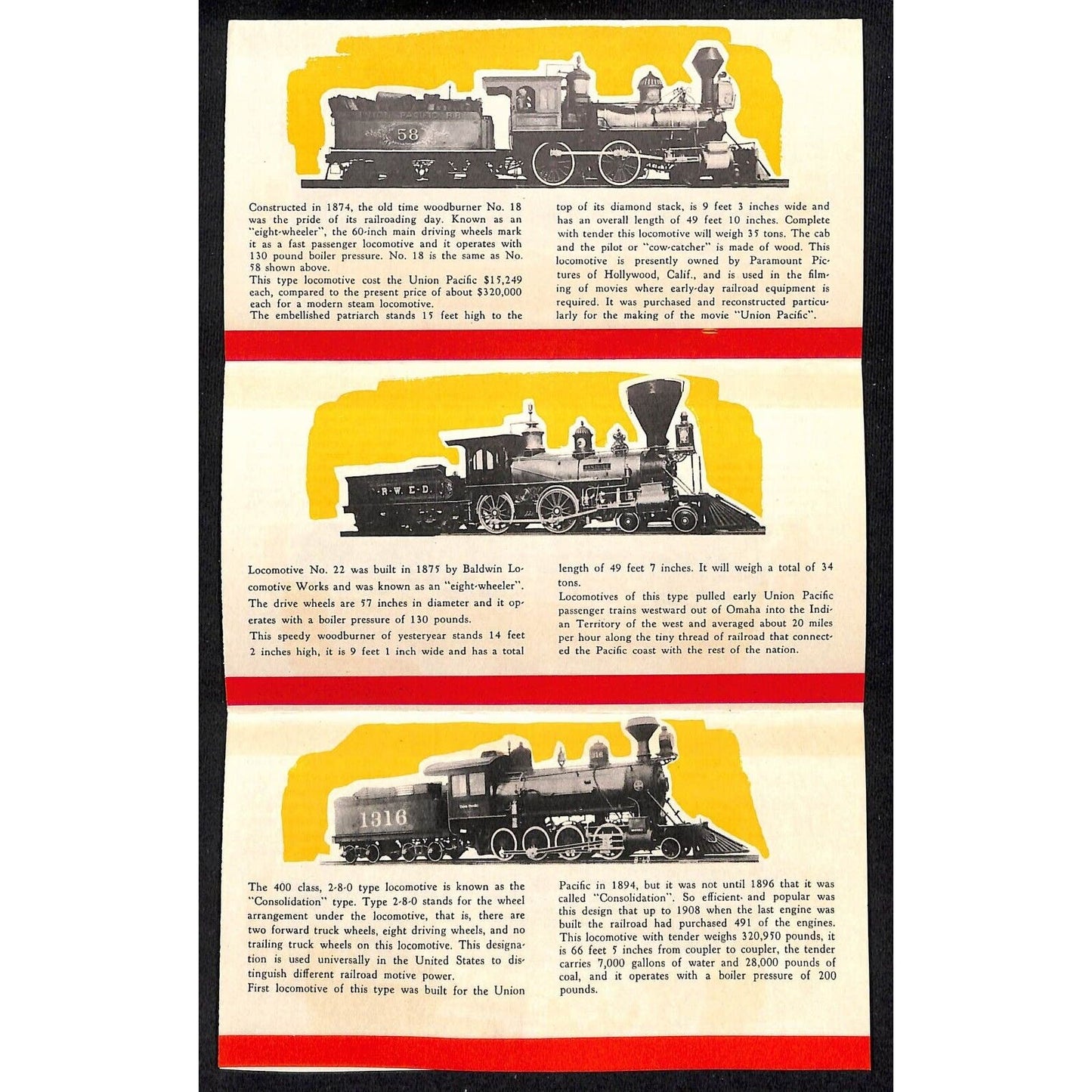 Union Pacific RR 1869-1948 "Progress In Power" Engine Evolution Folded Brochure