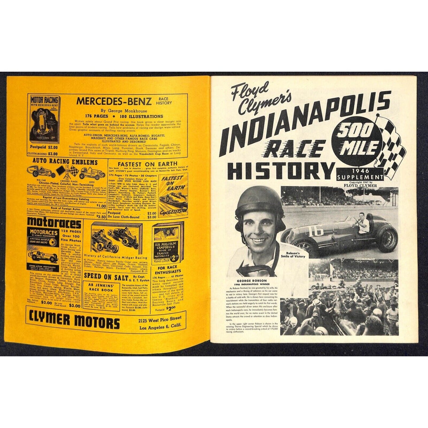1946 Indy 500 Floyd Clymer's Indianapolis 500 Mile Supplement IMS 32pp. VGC