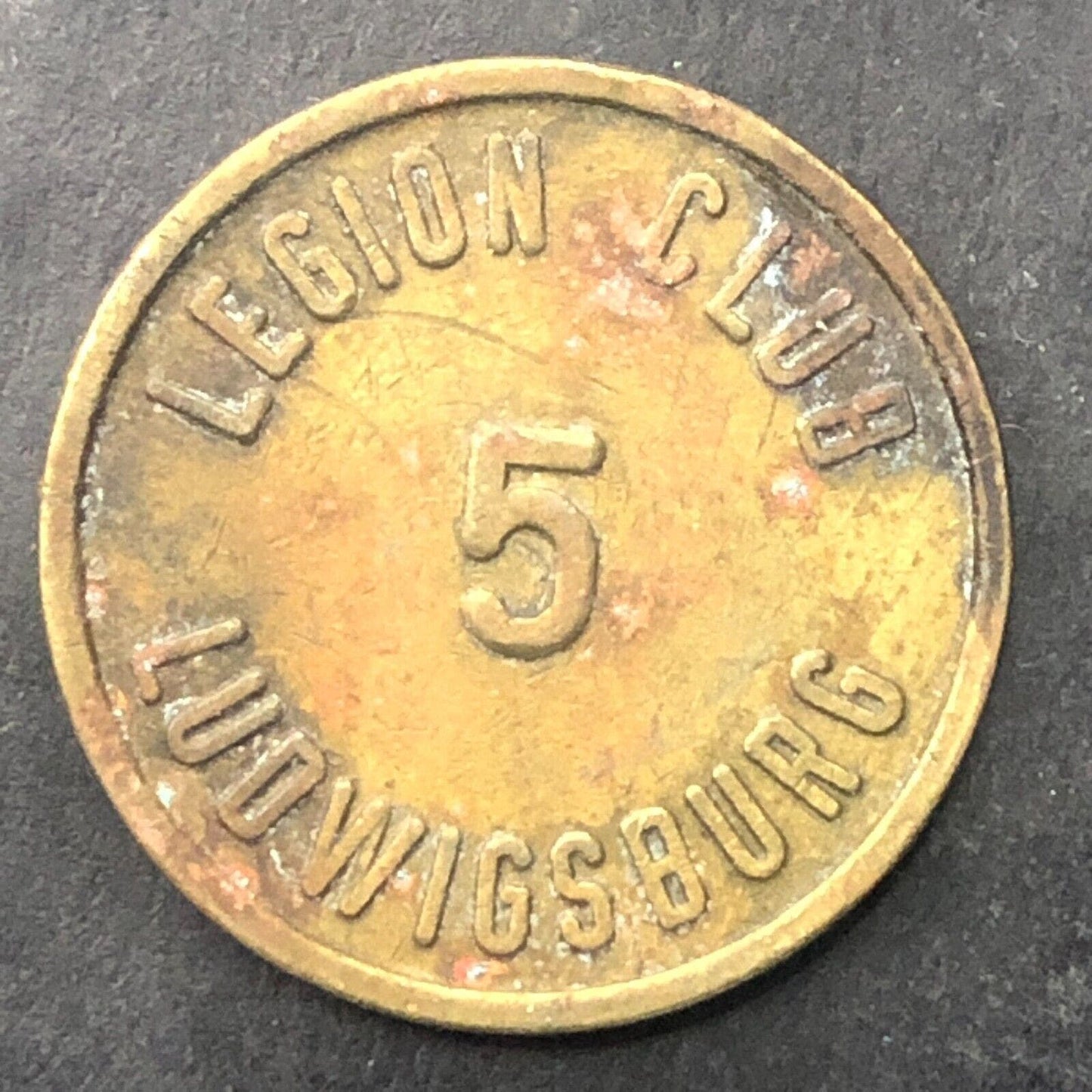 Ludwigsburg Legion Club "5" German Trade Token Brass 21mm Scarce