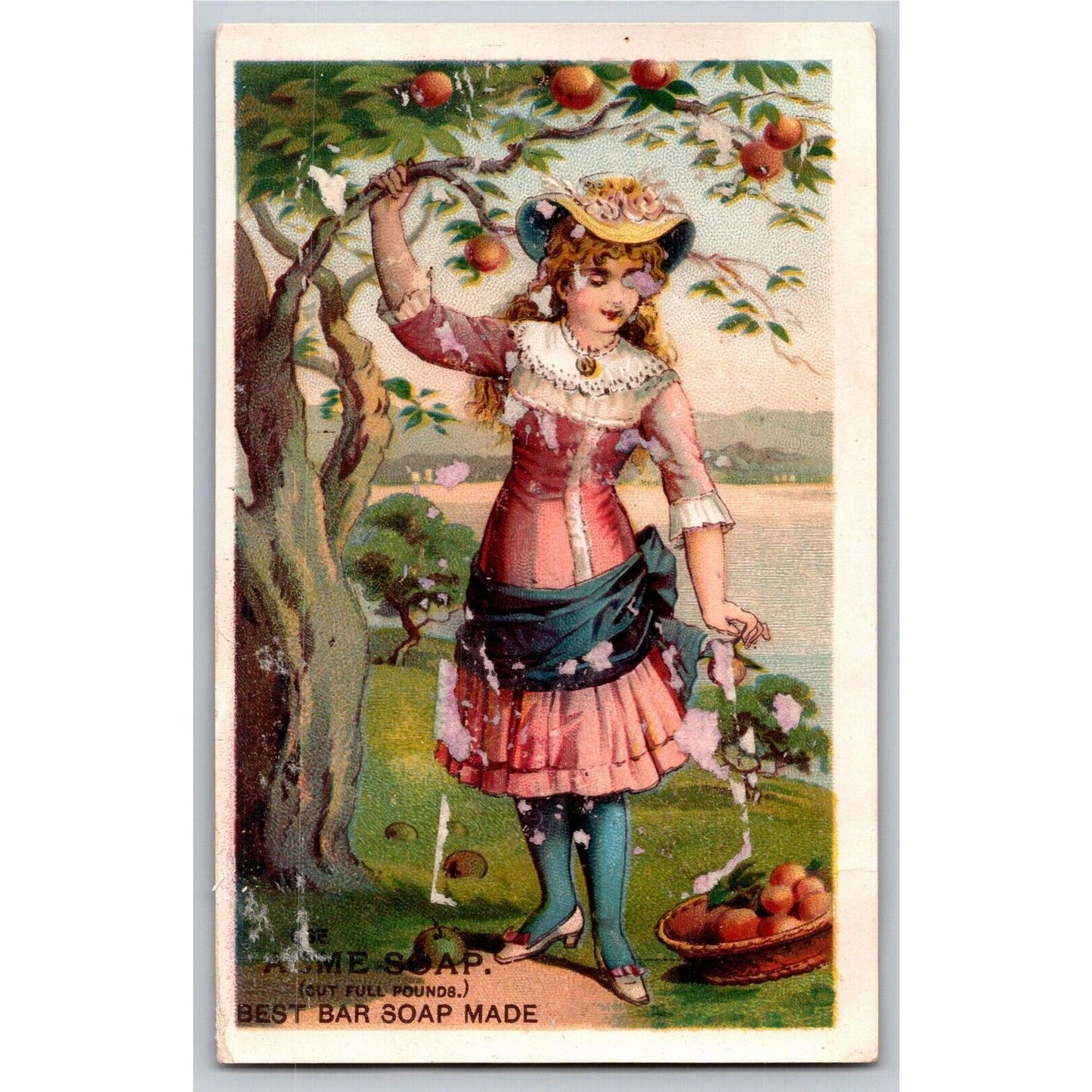 Lautz Bros. / Acme Bar Soap Victorian Trade Card Girl Picks Fruit *Billhead*