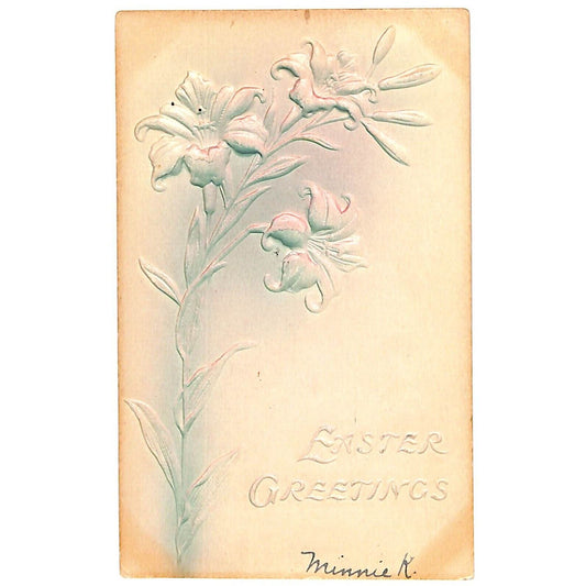 Easter Postcard "Easter Greetings" Floral High Relief Embossing Undiv. PM 1906