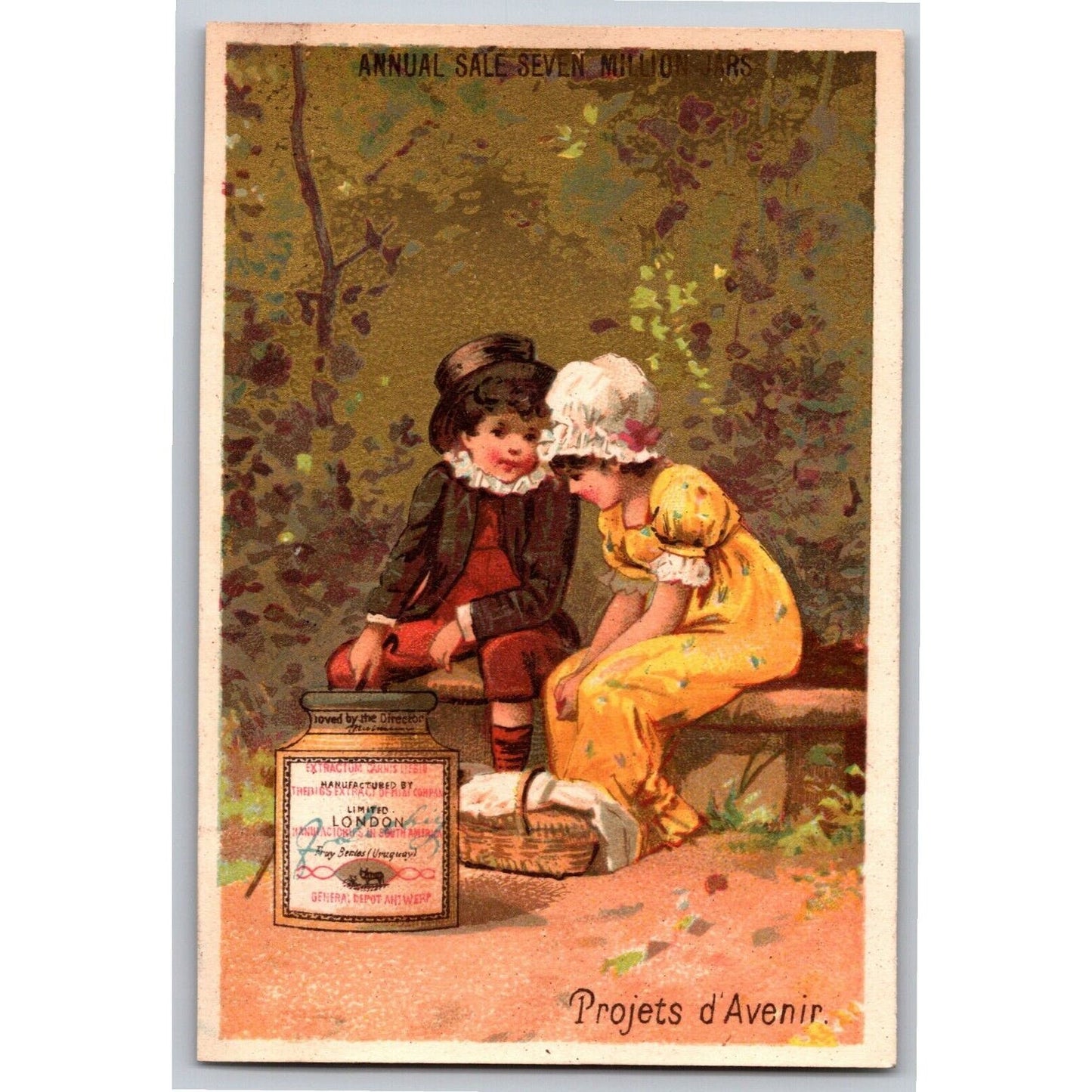 Boy & Girl w/ Picnic Basket Victorian Trade Card Liebig Extract of Meat