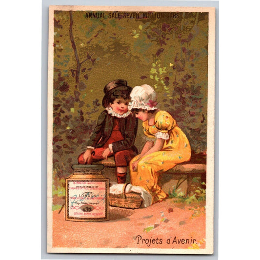 Boy & Girl w/ Picnic Basket Victorian Trade Card Liebig Extract of Meat