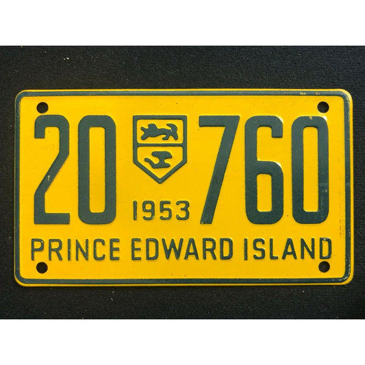 1953-54 General Mills Wheaties Tin Mini Bicycle License Plate - Prince Edward Is