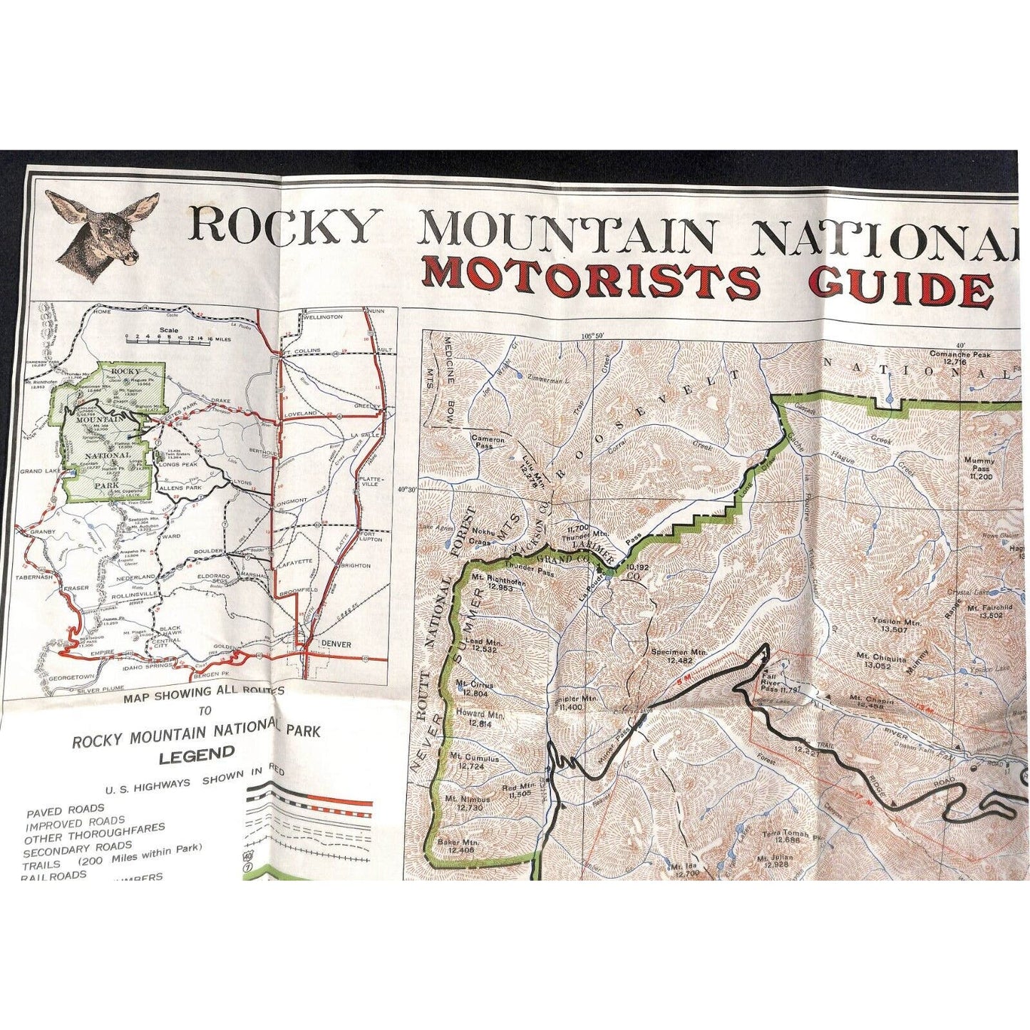 National Park Service "Motorists Guide Rocky Mountain National Park 1937" Scarce