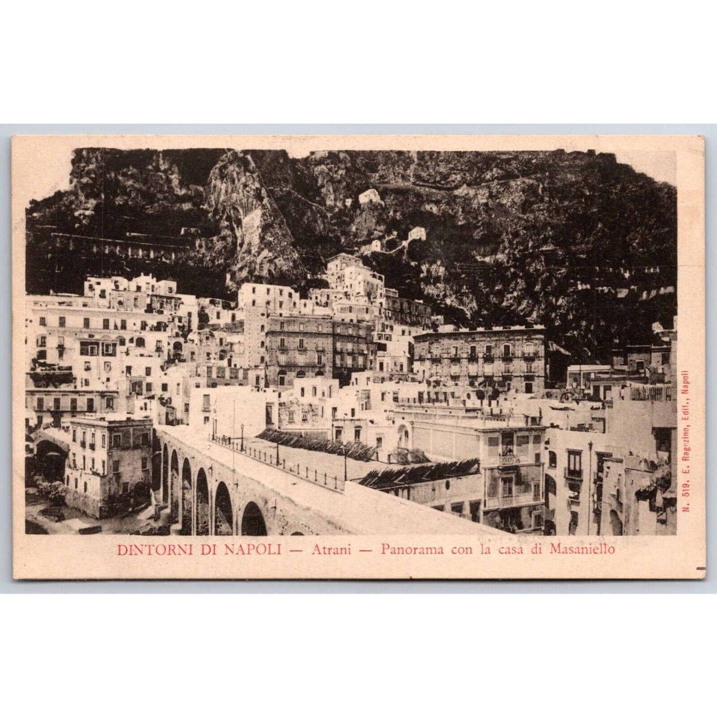 Italian Postcard Atrani Panorama with Masaniello's House 1901-1907 NP VGC