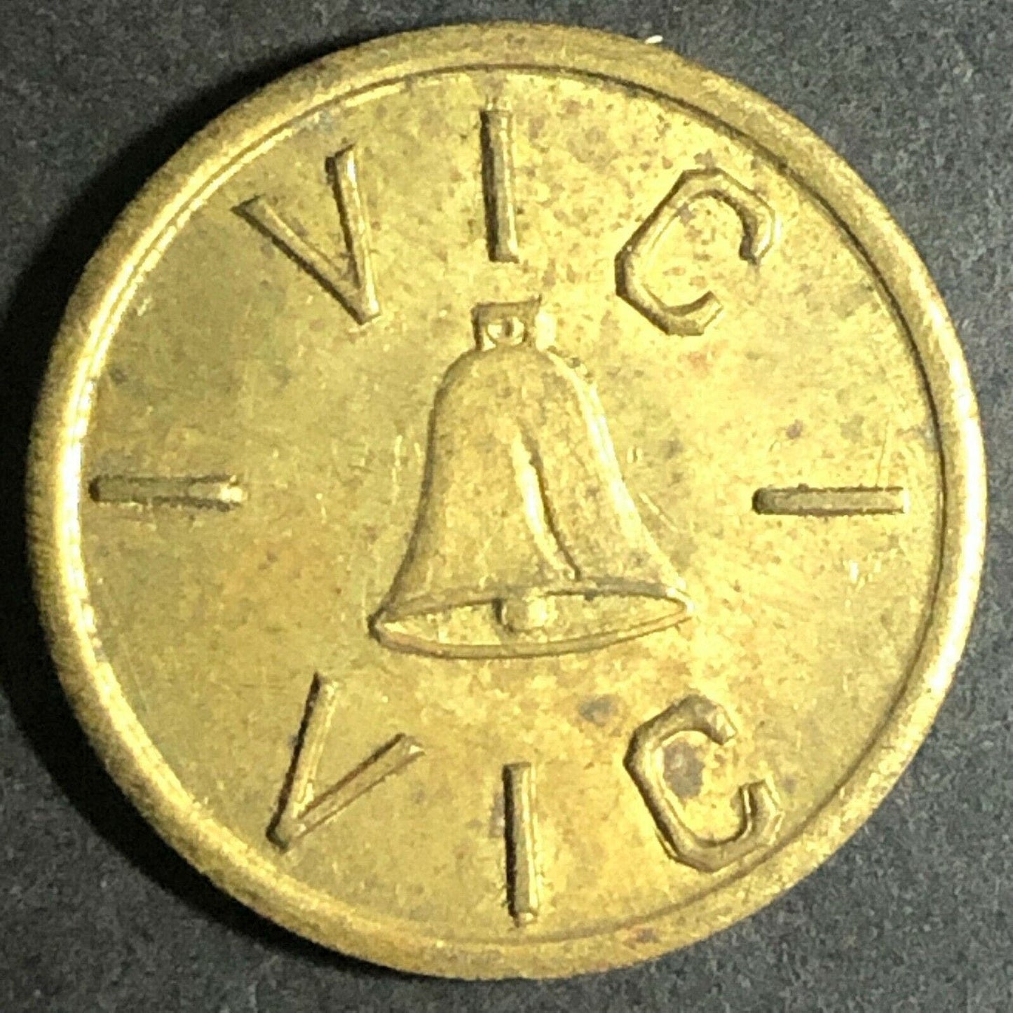 Vintage 20mm Brass "Vic Bell" (Victory) - w/ Liberty Bell Token