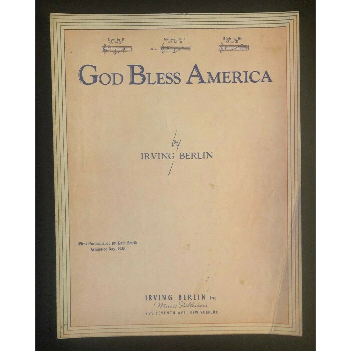 Vintage 1939 Sheet Music "God Bless America" Irving Berlin