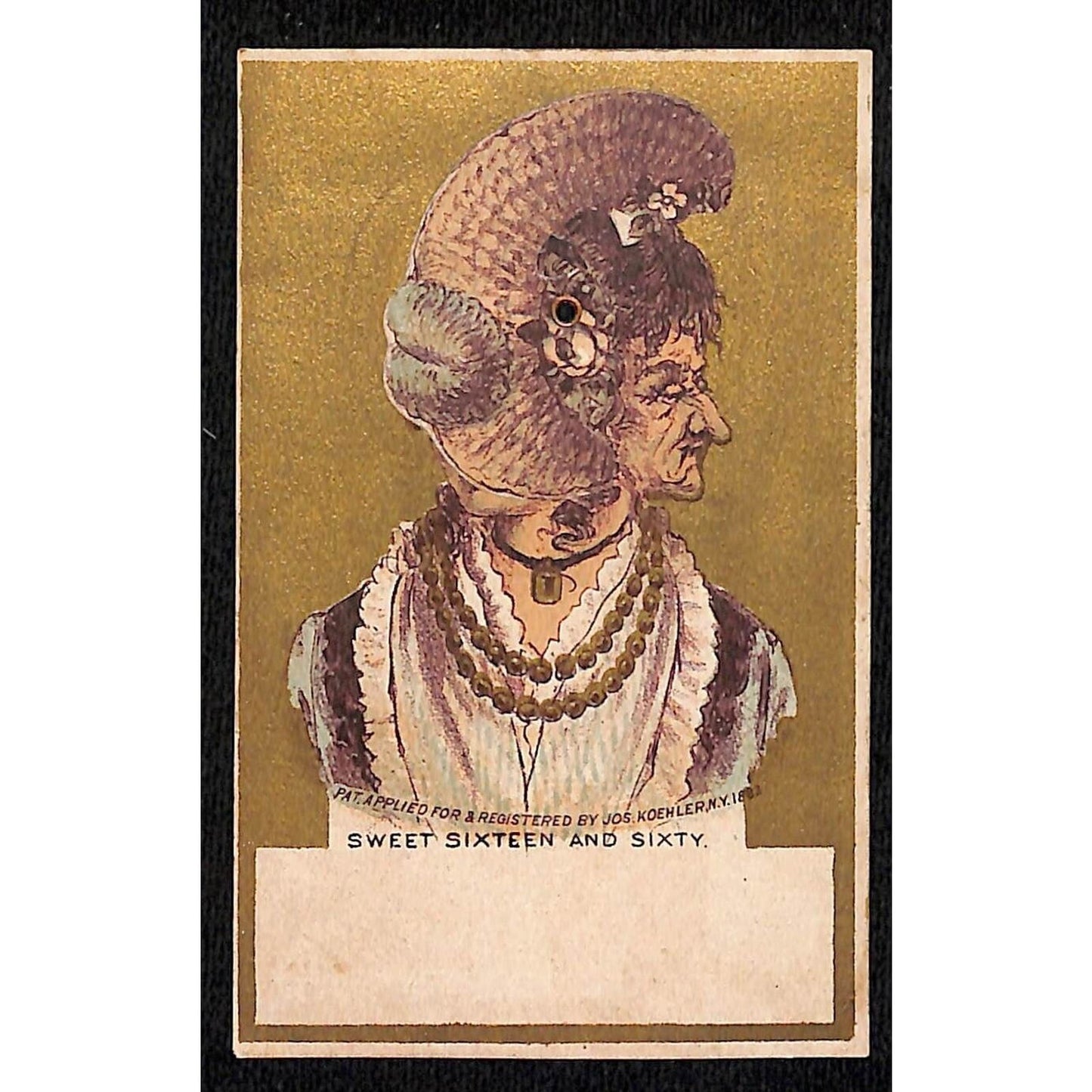 Mechanical Victorian Trade Card "Sweet Sixteen and Sixty" Funny VGC Scarce c1882