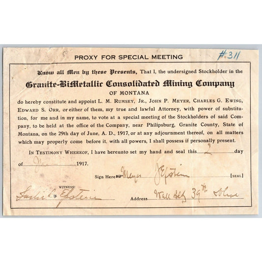 Granite-BiMetallic Consolidated Mining Co. 1917 Proxy for Special Meeting Notice