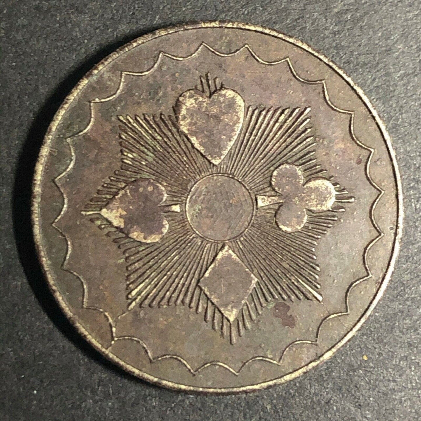Brass 22.51mm U.S. "1" Four Suits Radiant Gaming Counter Token Fauver Collection