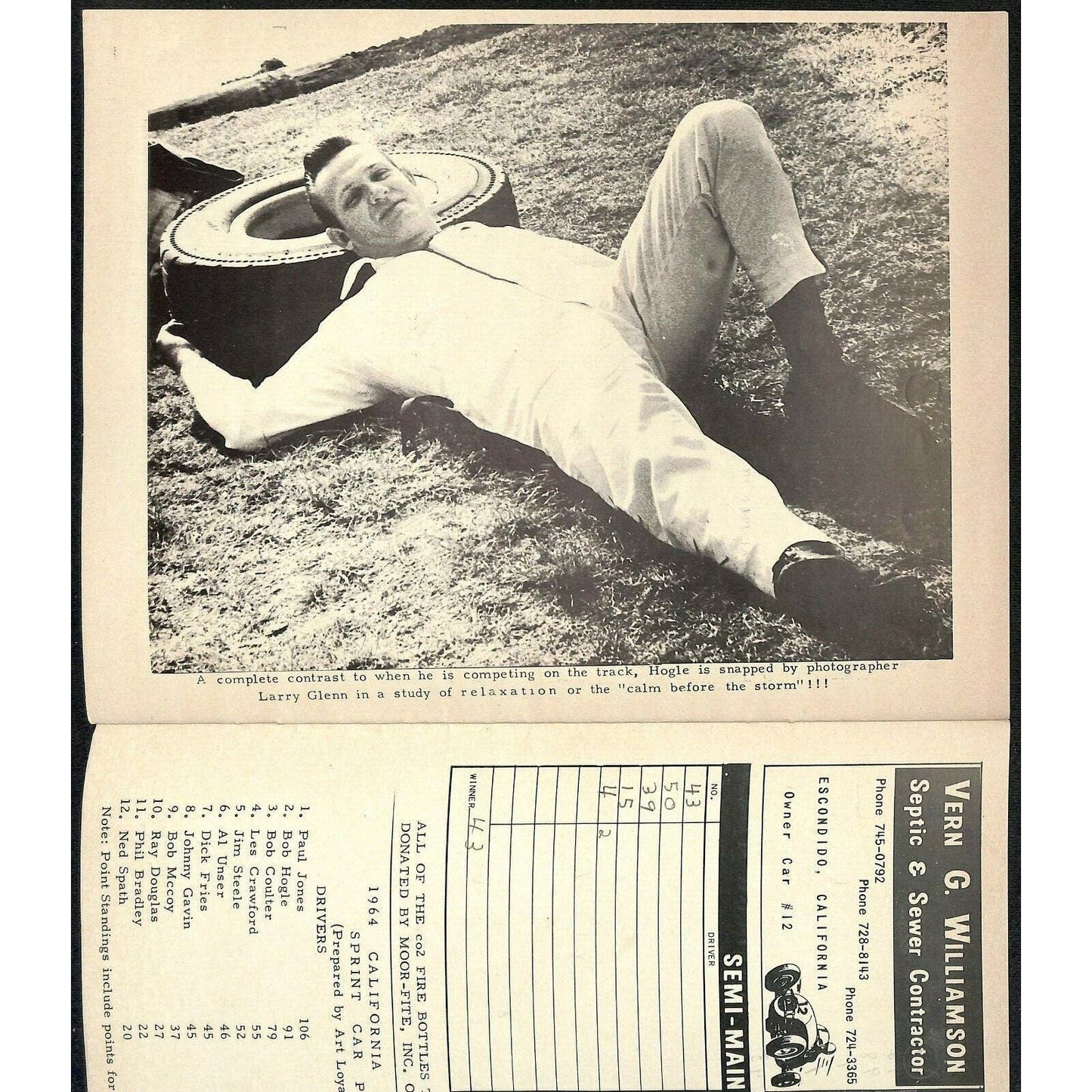 Scarce Mar 15 1964 CRA Big Car Racing Program Western Speedway Gardena 12pp.