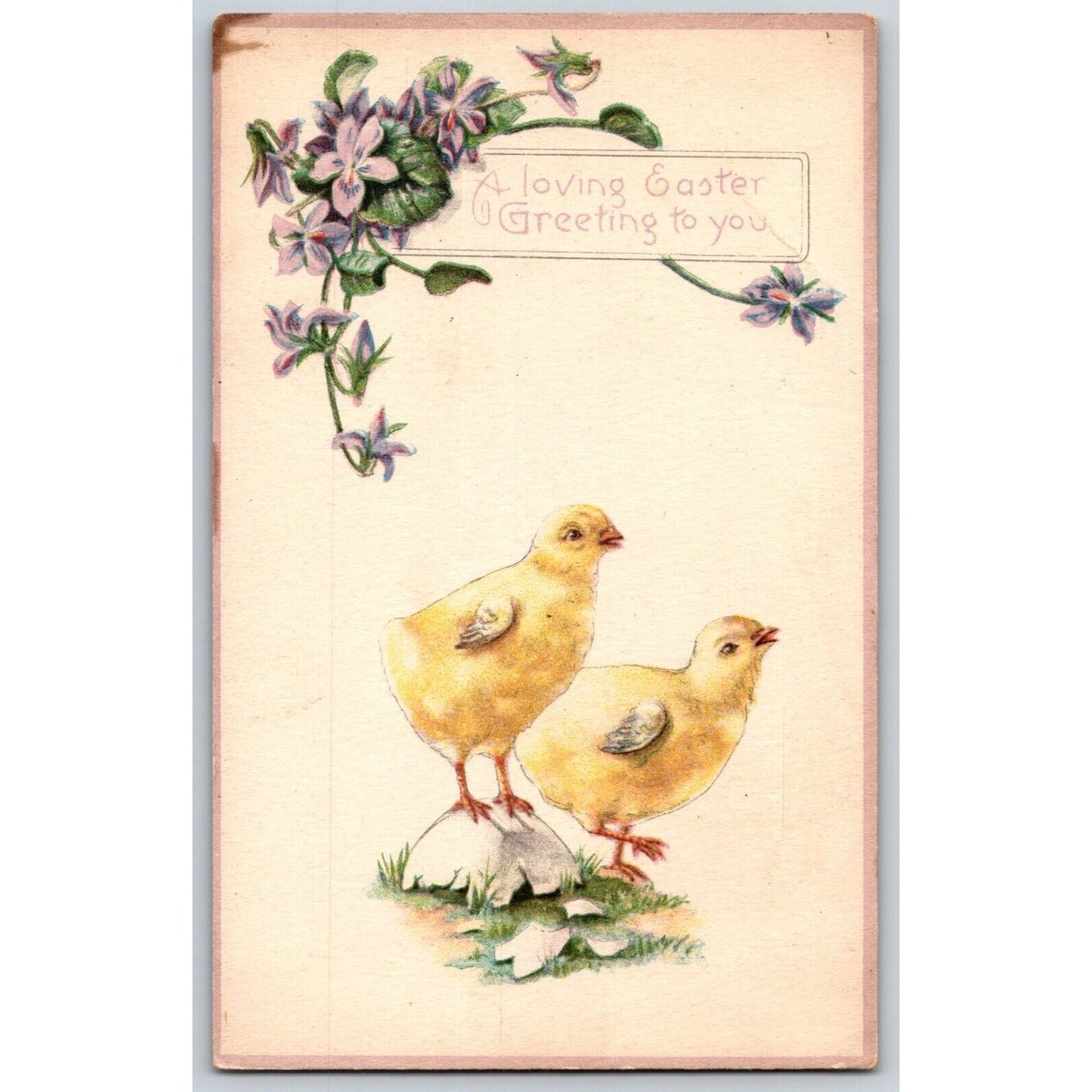 Vintage Easter Postcard "A loving Easter Greeting to you" Floral Chicks Eggshell