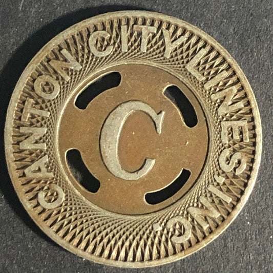 Canton City Lines Inc. "C" G/F One Fare Brass Transit Token 22.79mm