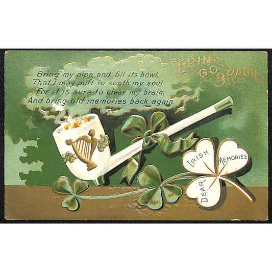 Ireland Postcard "Bring My Pipe and Fill its Bowl.." Pipe Clover NP c1909-15 VGC