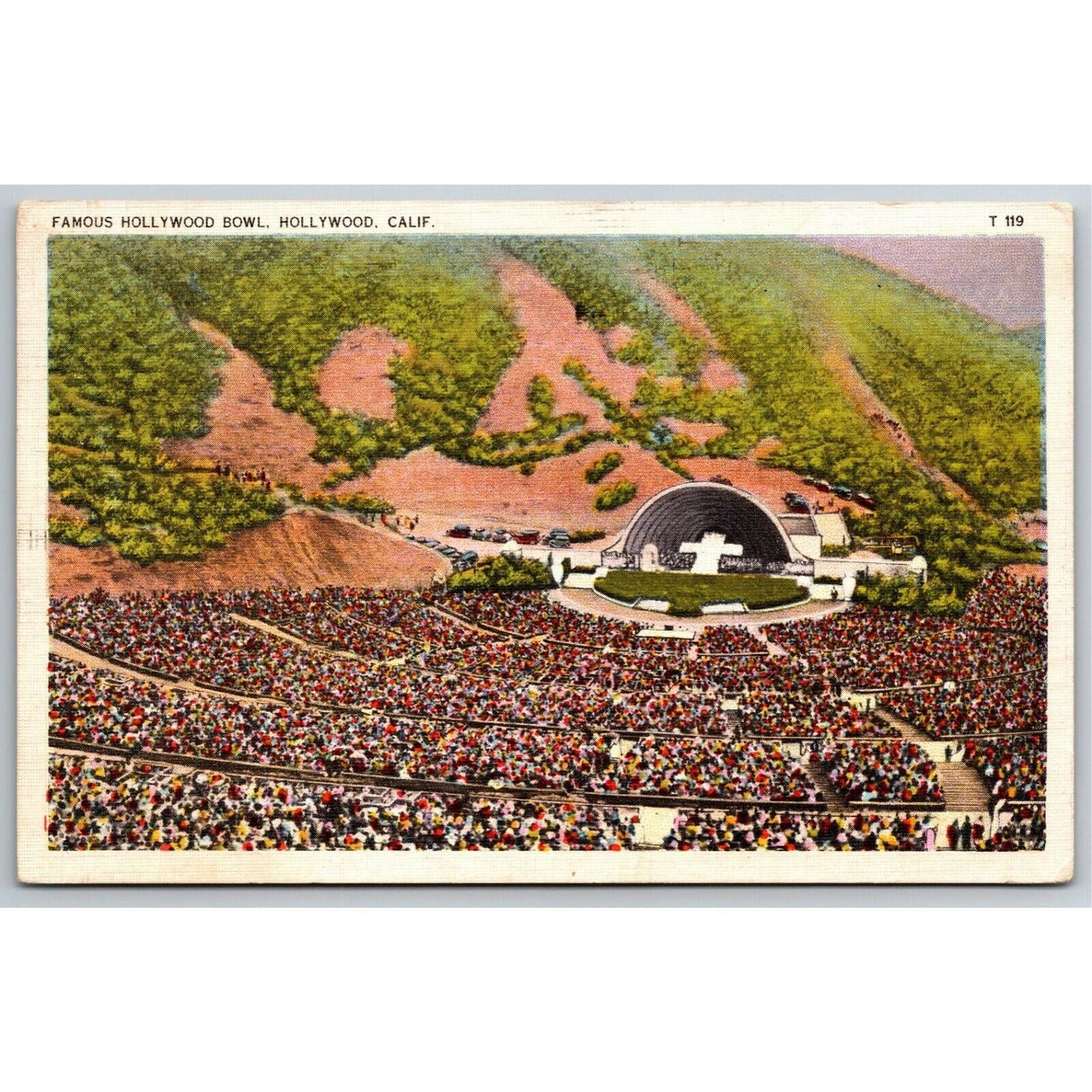 Vintage Hollywood Bowl California Postcard Famous / Easter Service PM 1936