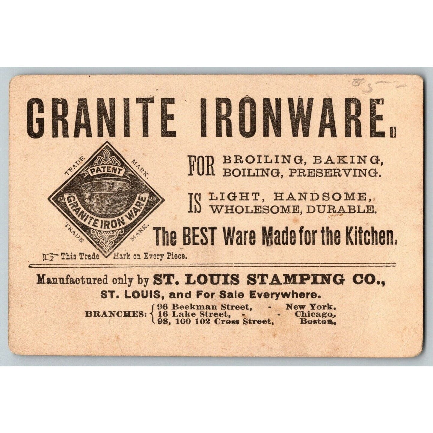 Granite Ironware / St. Louis Stamping Co. Gossip Tea Party Victorian Trade Card