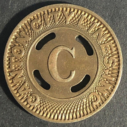 Canton City Lines Inc. "C" G/F One Fare Brass Transit Token - 22.78mm