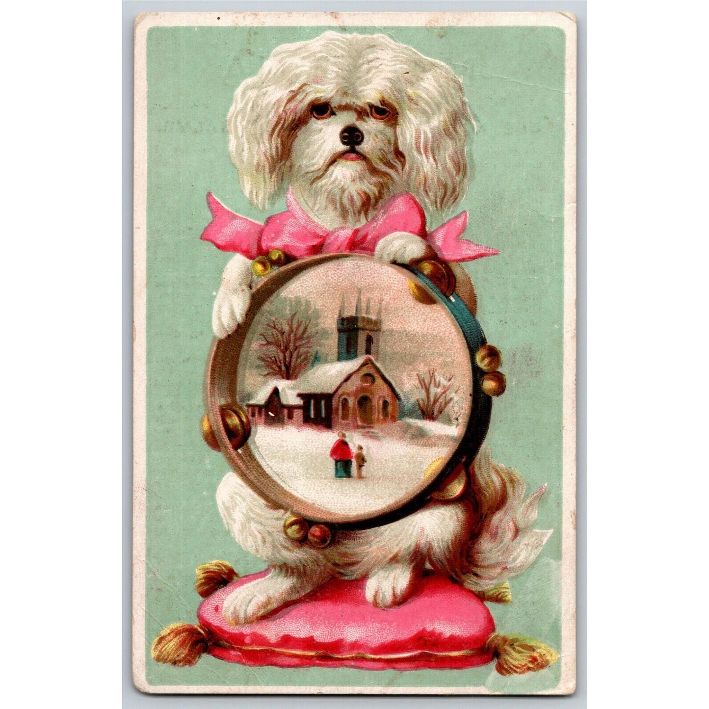 Ma-Le-Na Ointment Salve Victorian Trade Card Dog on Pillow With Tambourine