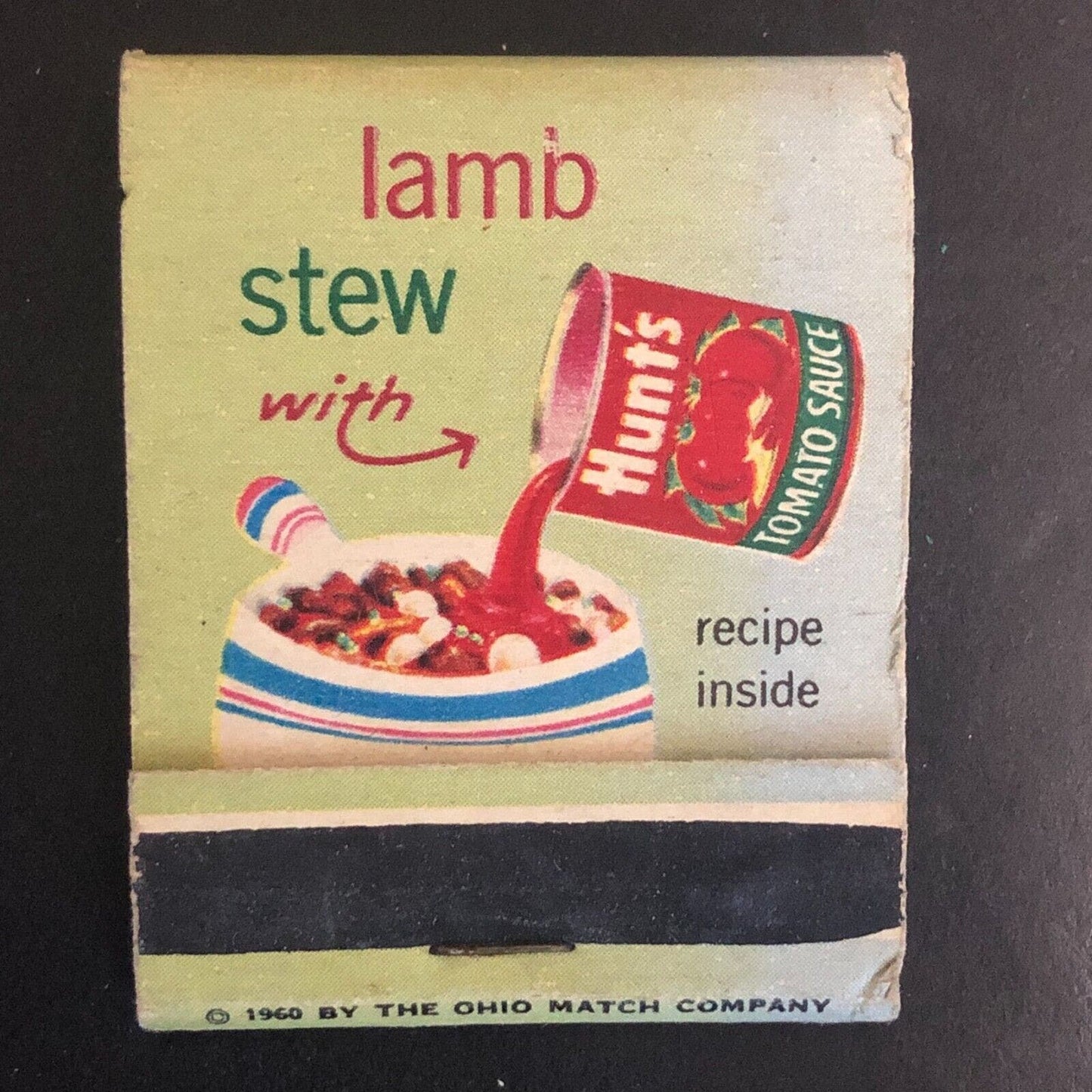 Hunt's Tomato Sauce Lamb Stew Recipe Full Matchbook c1960's