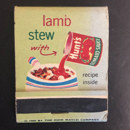 Hunt's Tomato Sauce Lamb Stew Recipe Full Matchbook c1960's