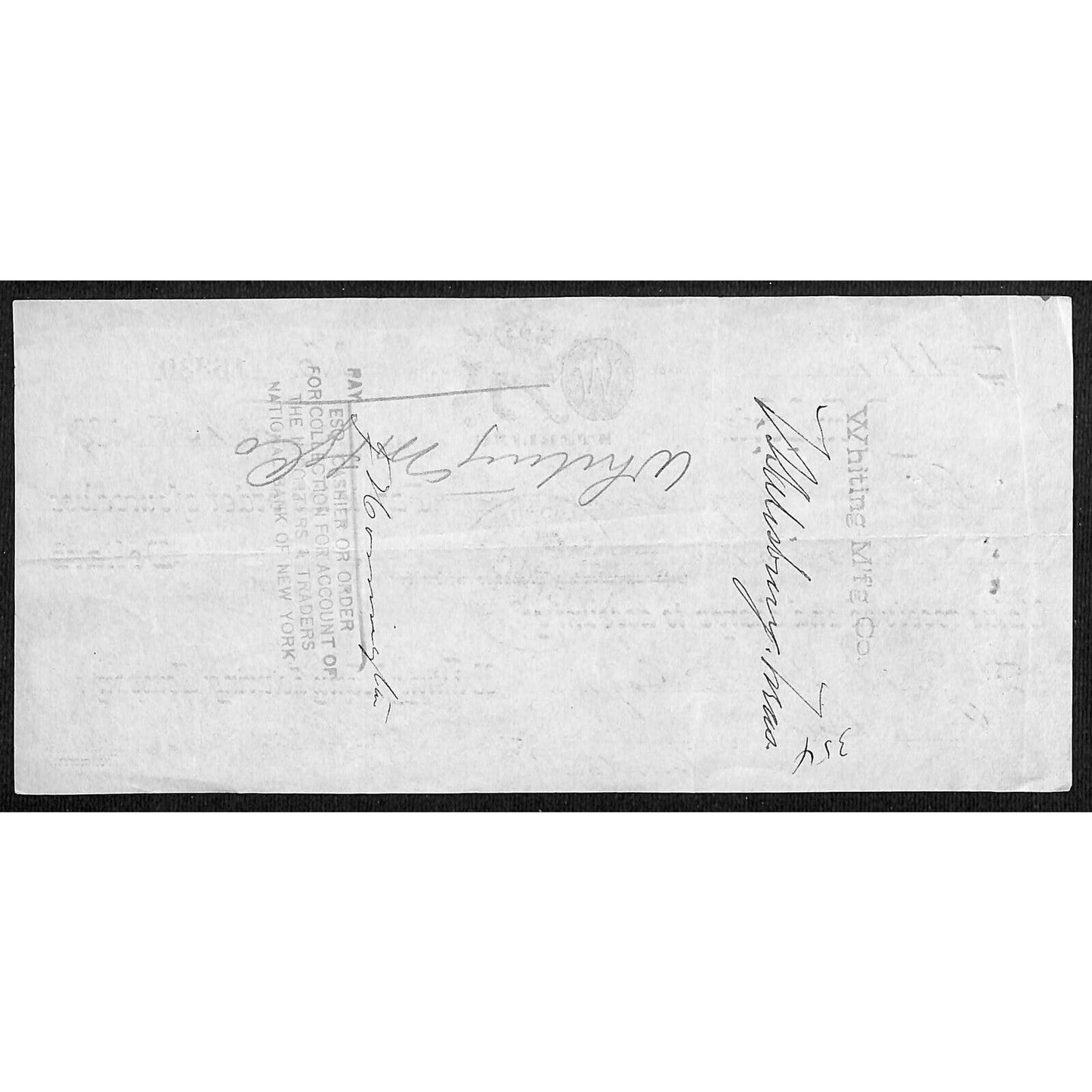 New York Whiting Manufacturing Sterling Silverware Bank Check 1892* Very Scarce