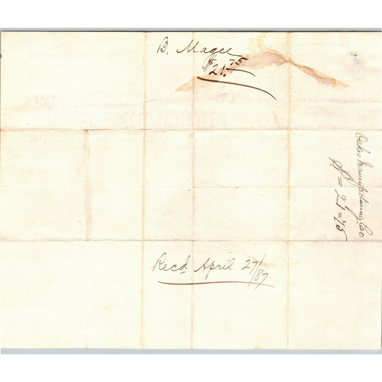 Astoria Queens Letterhead 1887 - B. Magee Practical Horse Shoer Flushing Avenue