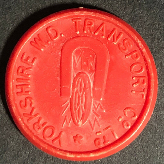 Yorkshire W.D. Transport England Plastic Token Red 1D 22mm c50's-60's