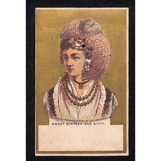 Mechanical Victorian Trade Card "Sweet Sixteen and Sixty" Funny VGC Scarce c1882