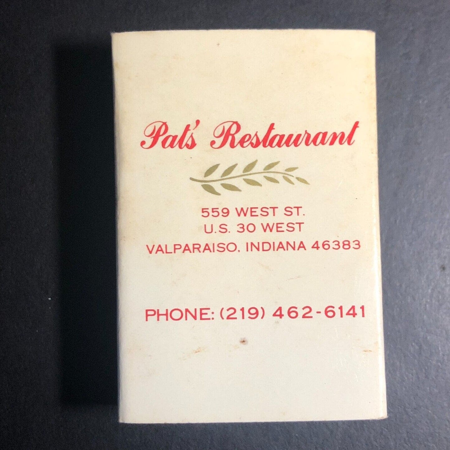 Pat's Restaurant Valparaiso, IN Matchbox / Matchbook c1974-84