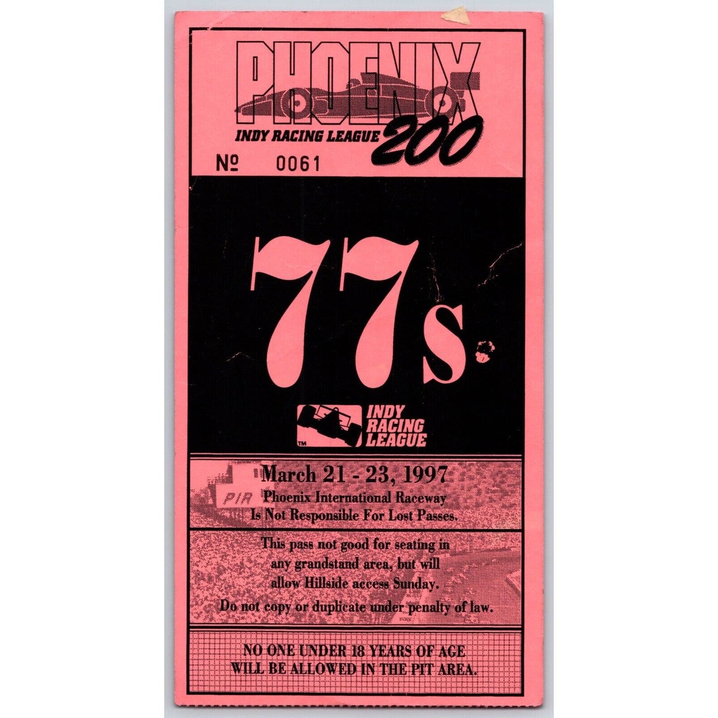 1997 Phoenix 200 Indy Racing League Ticket Stub PIR #61 Scarce