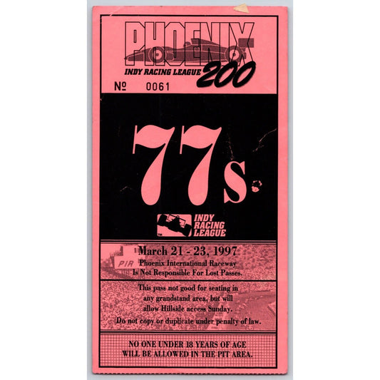 1997 Phoenix 200 Indy Racing League Ticket Stub PIR #61 Scarce
