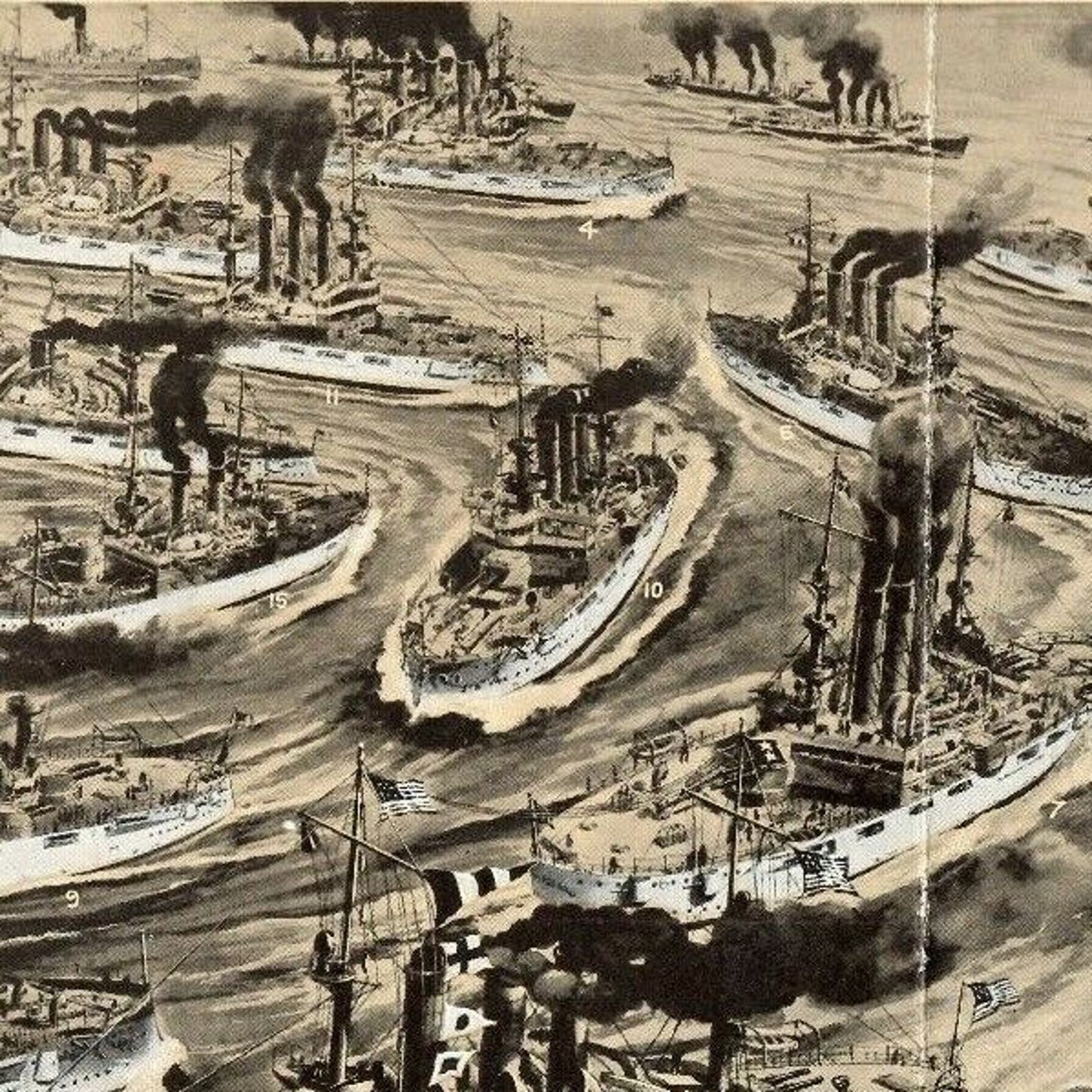 Scarce c1910 "Fleet of the U.S. Navy" 3-Panel "Gridiron Maneuver" Postcards