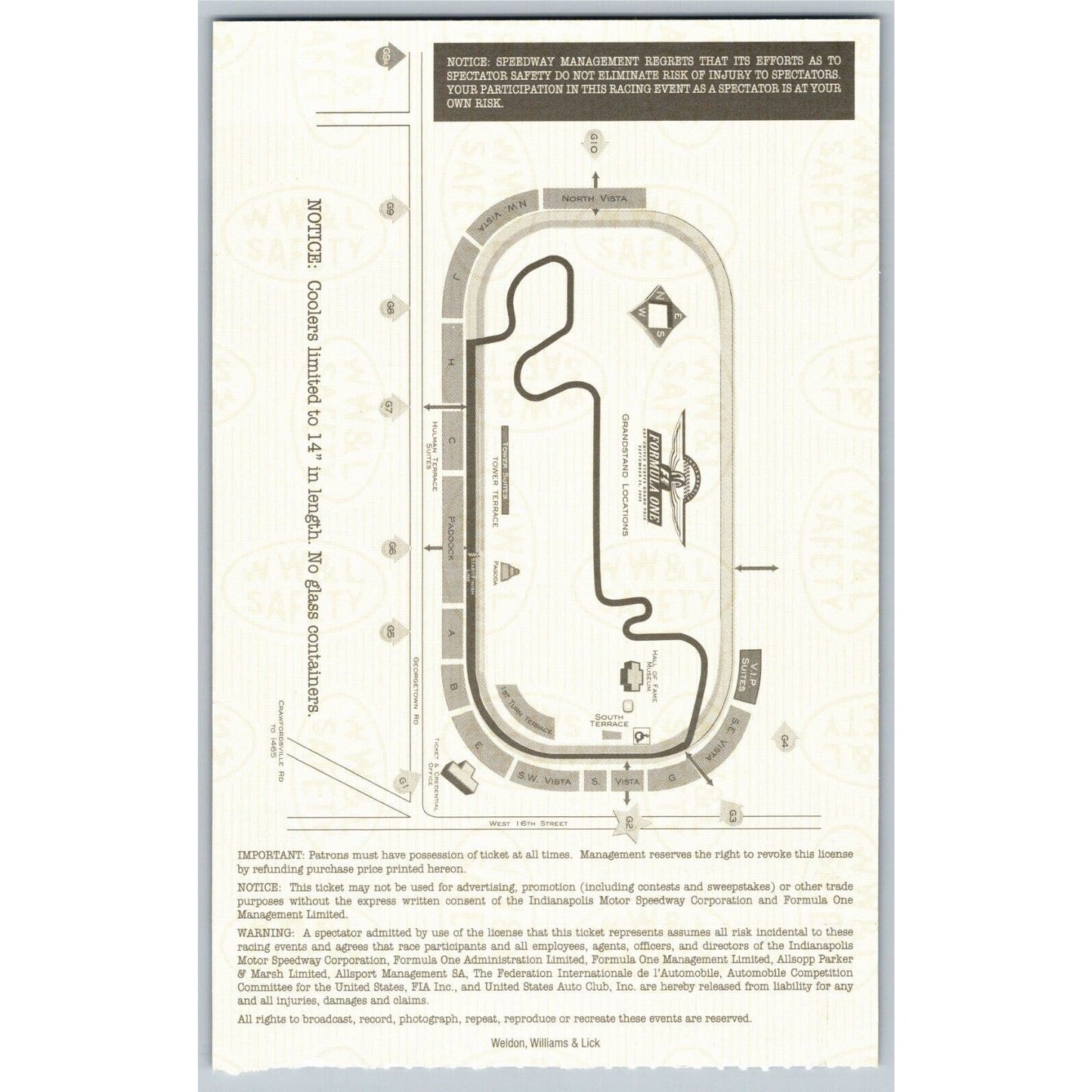 2000 Indianapolis Formula One Grand Prix Racing Race Day Ticket Stub Seat 3