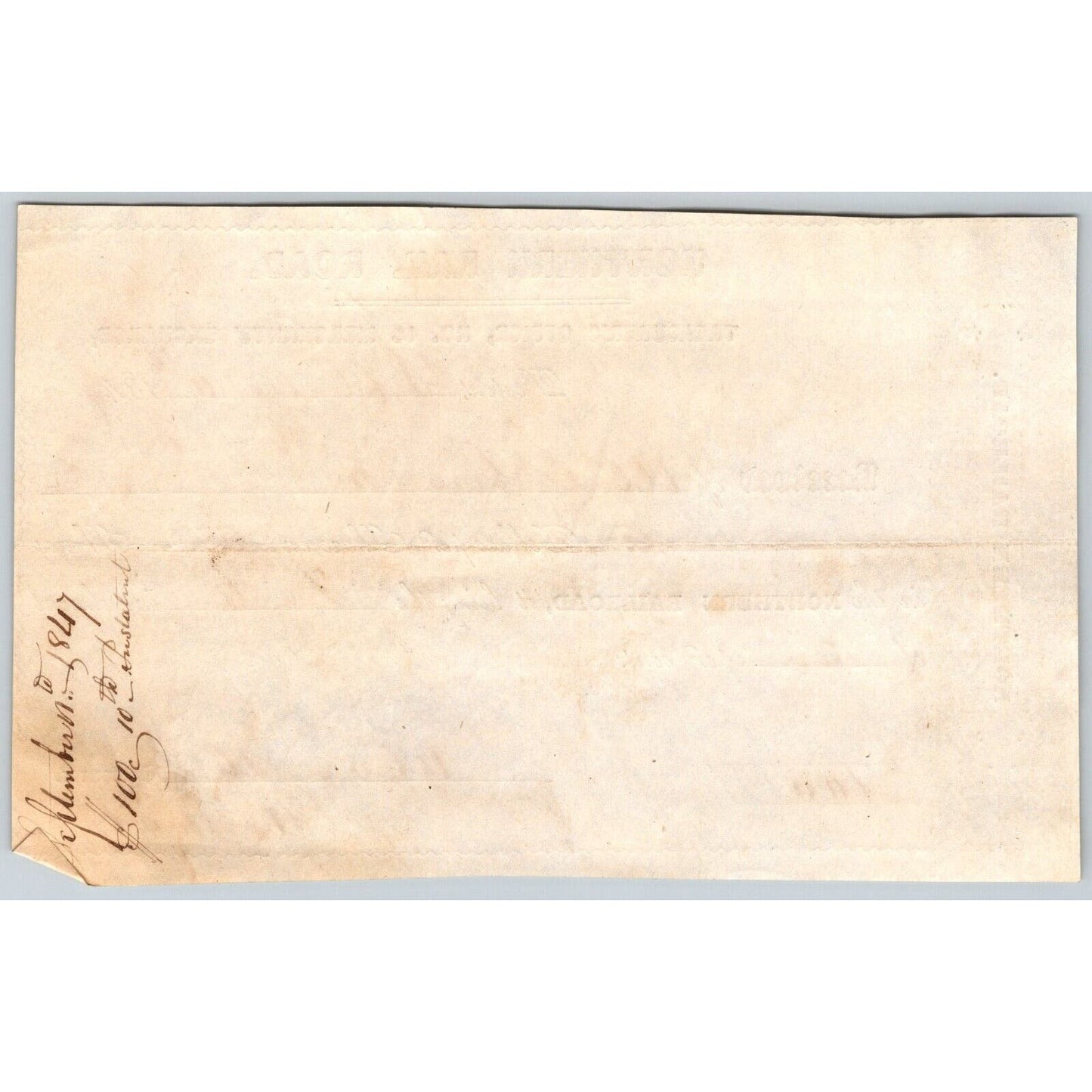 1847 Boston, MA - Northern Railroad Treasurer Stock Receipt 10 @$10ea "Abel Low"