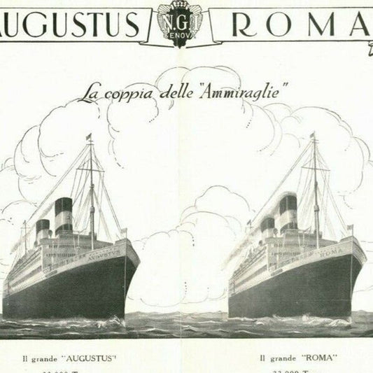 1925 Capolavori Augustus / Roma Single Sheet Ocean Liner Brochure w/Dates Prices