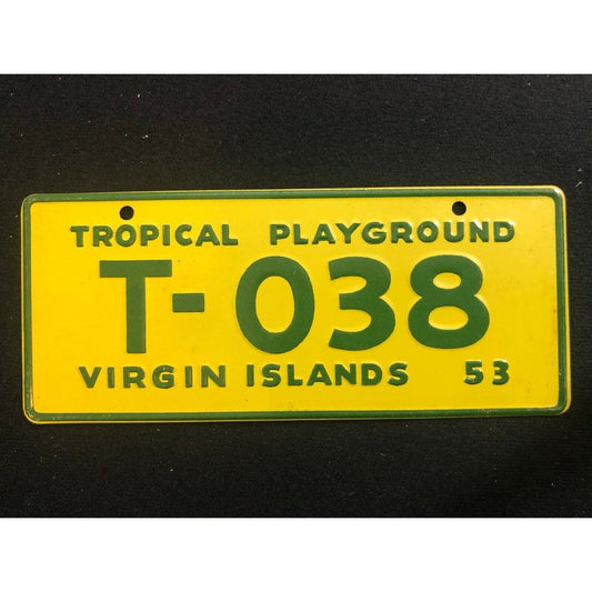 1953-54 General Mills Wheaties Tin Mini Bicycle License Plate - Virgin Islands
