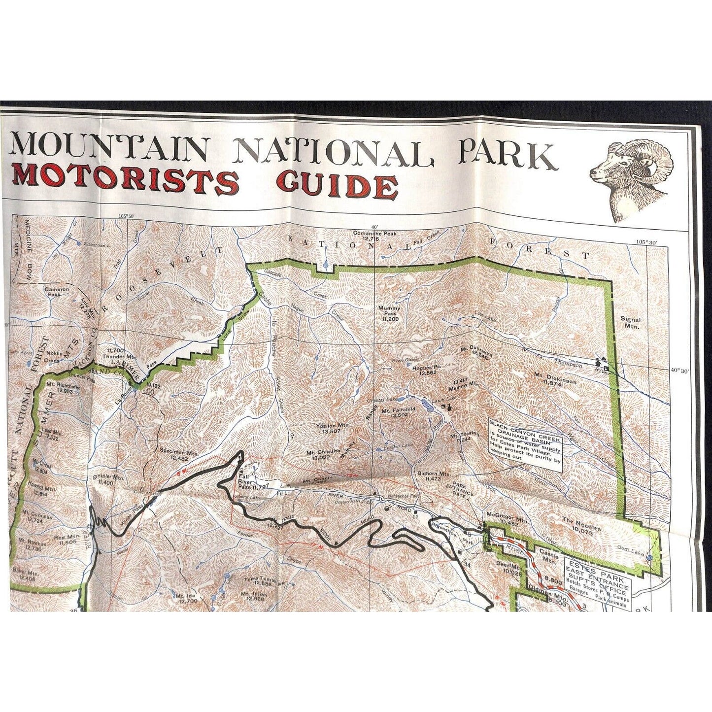 National Park Service "Motorists Guide Rocky Mountain National Park 1937" Scarce