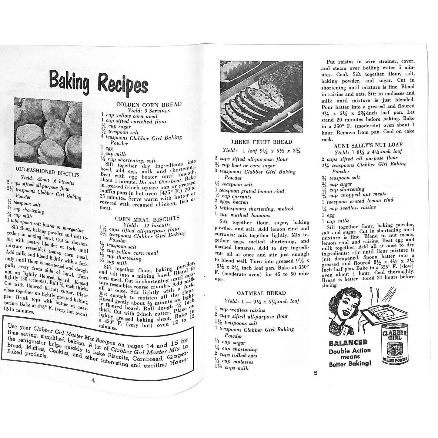 Clabber Girl Baking Power Fine Baking Recipe Booklet 15pp c1940's-50's - VGC