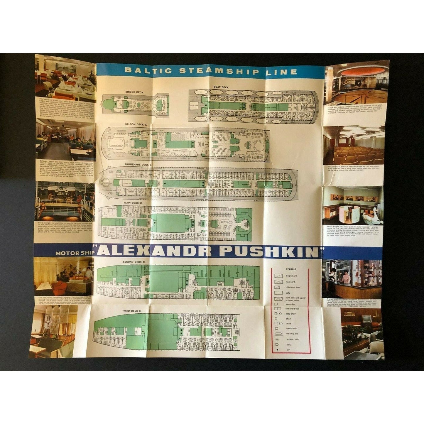 c1968 MS Alexandr Pushkin Baltic Steamship Line Brochure Single Sheet Deck Plan