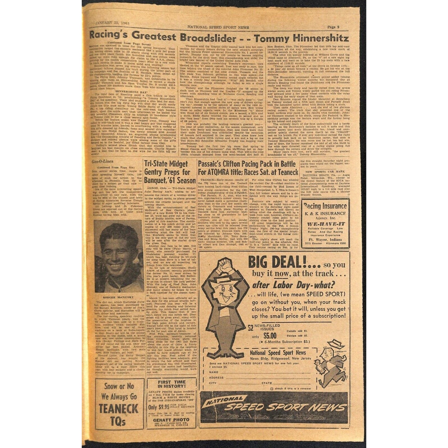 National Speed Sport News 1/25 1961 USAC Decides Yunick Stays Out Racing 11pp