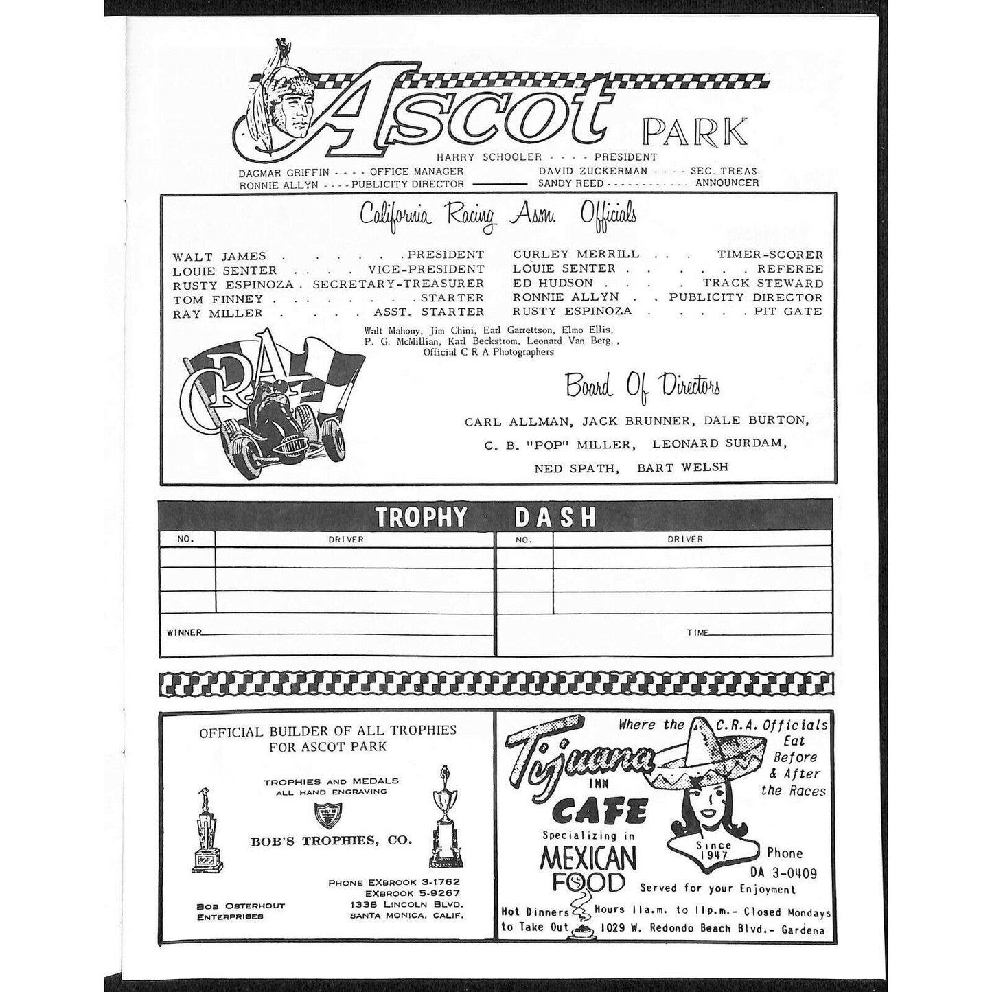 Scarce May 30 1966 CRA "Salute To Indianapolis" Auto Racing Program Ascot Park