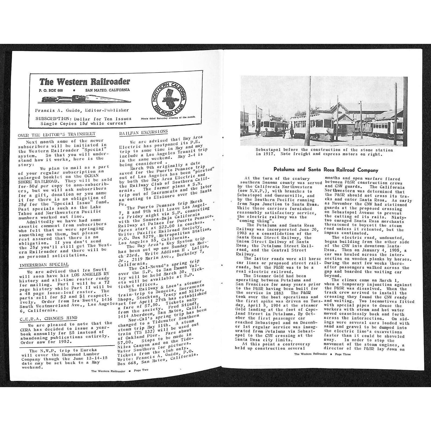 Northern CA Railroad Club's "The Western Railroader" May 1952 Vol. 15 No. 4 16pp