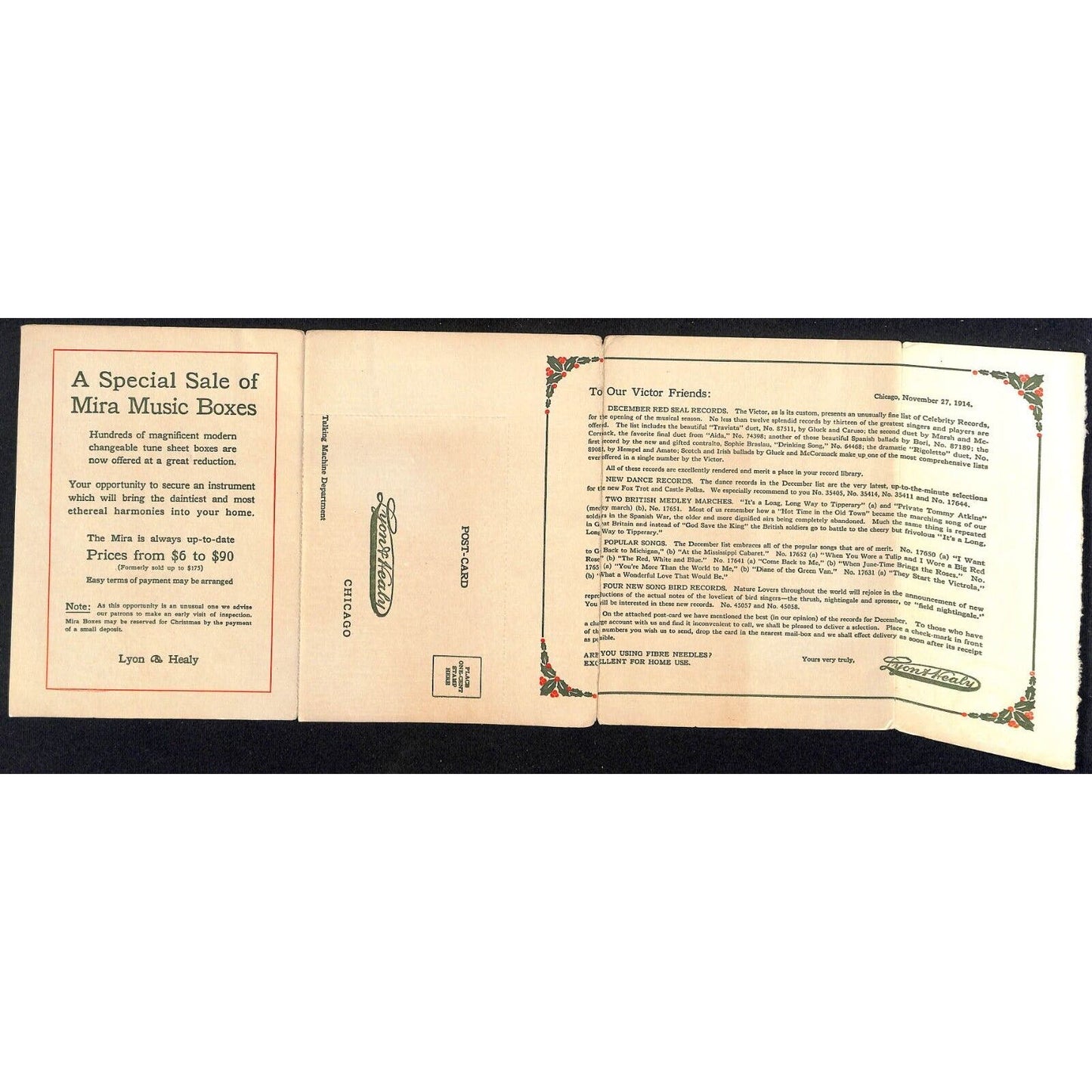 Lyon & Healy Chicago Postal Mailer Envelope 1914 Steinway Concert Scarce