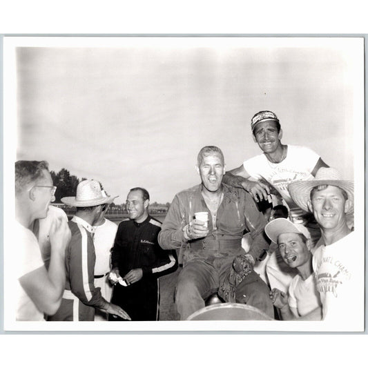 Indy 500 c1961-65 Posing w/ Crew After Race? 8x10 B&W Original Photo - Stamped