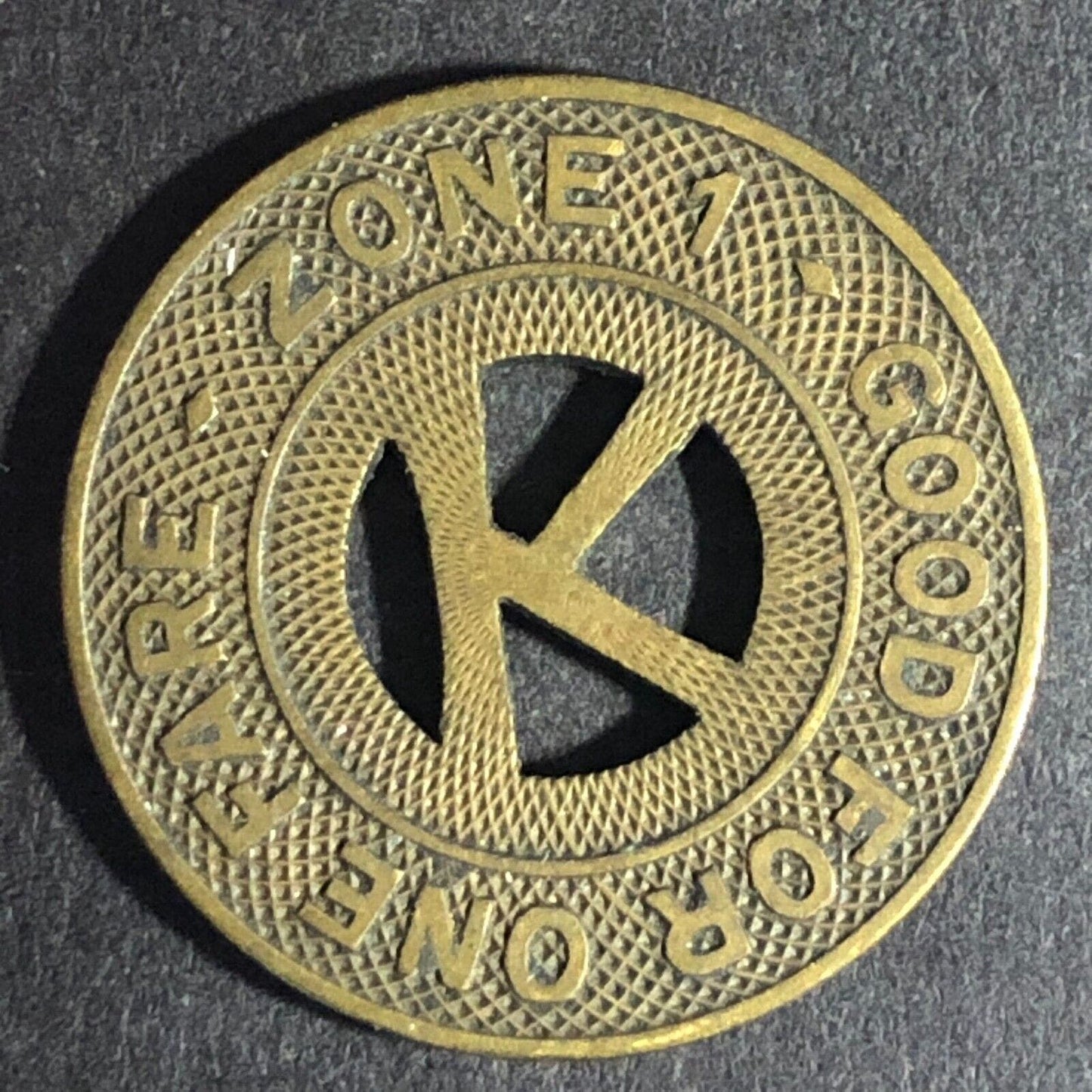 C.T.C Kingsport, TENN G/F One Fare - Zone 1 "Hanging K" Token 23mm Scarce