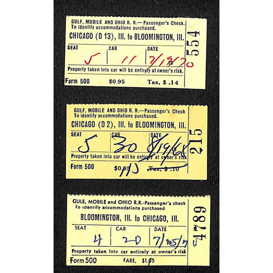 Gulf, Mobile and Ohio Railroad Group of 3 1968-70 Ticket Stubs