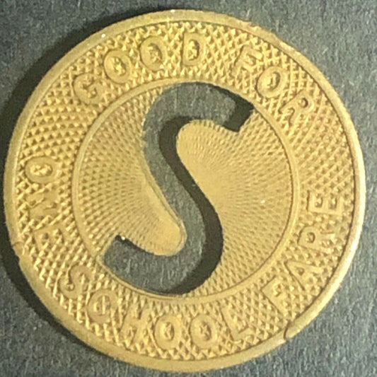 c1961 16mm Sacramento Suburban Transit G/F One School Fare Token - CA
